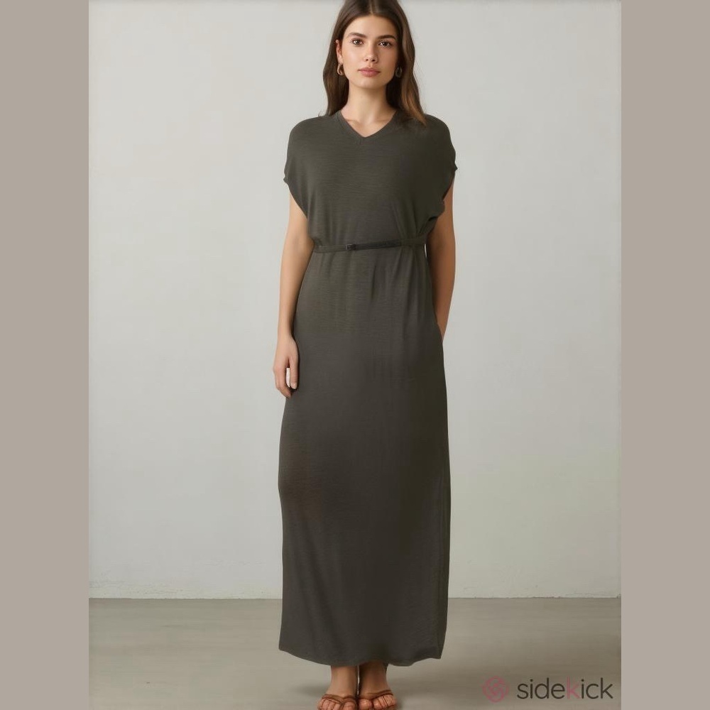 DASH by Kardashian Olive Green Maxi Dress Size XS V Neck Detachable Belt NWT